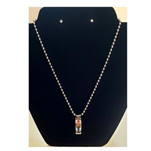 Silver Ball Chain Necklace with Cylindrical Pendant